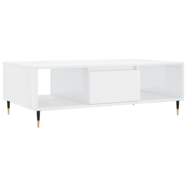 Mesa de centro madera de ingeniería blanco brillo 104x60x35 cm M 2