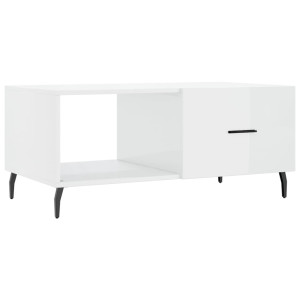 Mesa de centro madera contrachapada blanco brillo 90x50x40 cm H