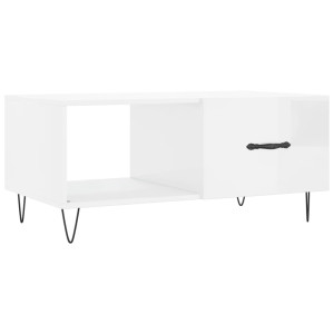 Mesa de centro madera contrachapada blanco brillo 90x50x40 cm H