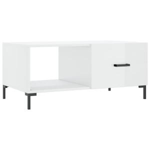 Mesa de centro madera contrachapada blanco brillo 90x50x40 cm H