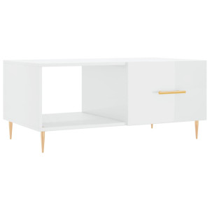 Mesa de centro madera contrachapada blanco brillo 90x50x40 cm H