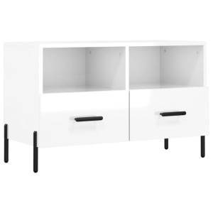 Mueble de TV madera contrachapada blanco brillo 80x36x50 cm H