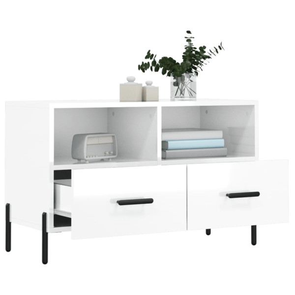 Mueble de TV madera contrachapada blanco brillo 80x36x50 cm M 4