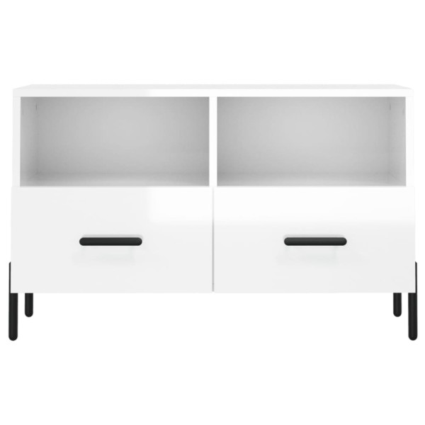 Mueble de TV madera contrachapada blanco brillo 80x36x50 cm M 5