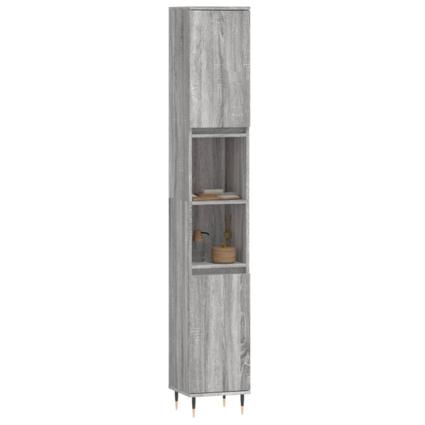Armario de baño madera contrachapada gris Sonoma 30x30x190 cm M 3