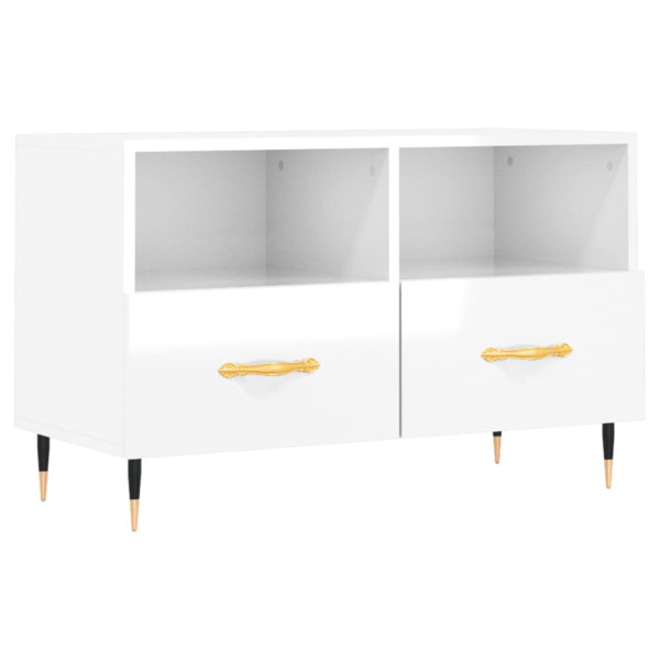 Mueble de TV madera contrachapada blanco brillo 80x36x50 cm M 2