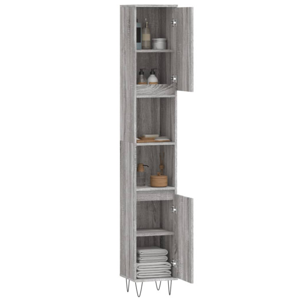 Armario de baño madera contrachapada gris Sonoma 30x30x190 cm M 4