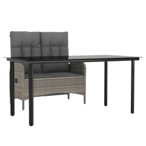 2 pcs conjunto de jantar p/ jardim c/ almofadões vime PE cinza H