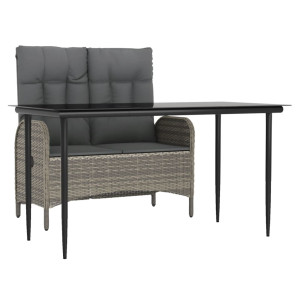 2 pcs conjunto de jantar p/ jardim c/ almofadões vime PE cinza H