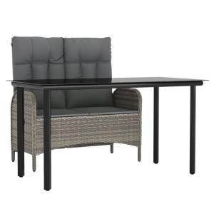 Juego de comedor jardín 2 pzas con cojines ratán sintético gris H