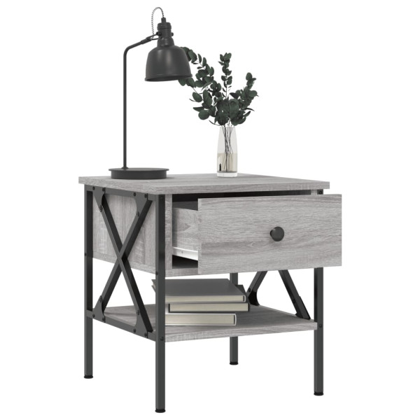 Mesita de noche 2 uds madera ingeniería gris Sonoma 40x42x45 cm M 4