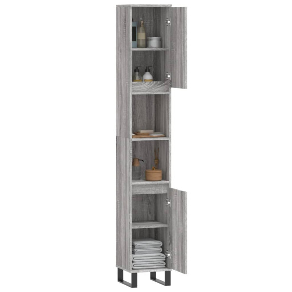 Armario de baño madera contrachapada gris Sonoma 30x30x190 cm M 4