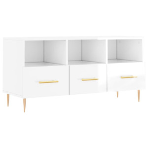 Mueble de TV madera contrachapada blanco brillo 102x36x50 cm H