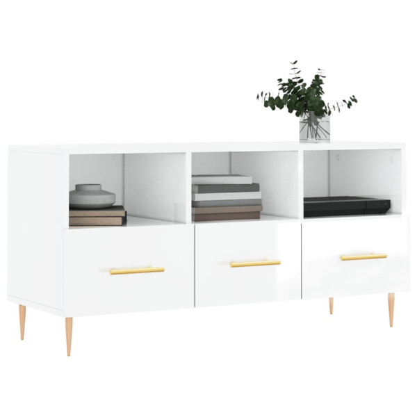 Mueble de TV madera contrachapada blanco brillo 102x36x50 cm M 3