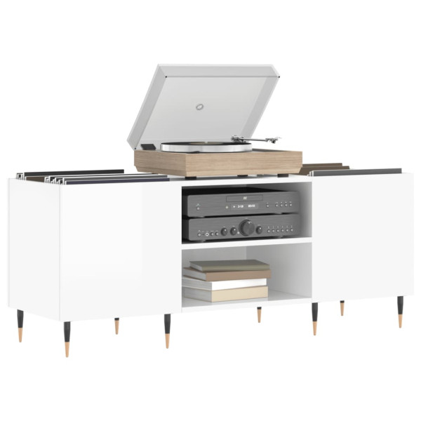 Mueble discos madera contrachapada blanco brillo 121x38x48 cm M 3