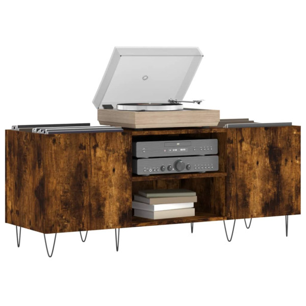 Mueble discos madera contrachapada roble ahumado 121x38x48 cm M 3