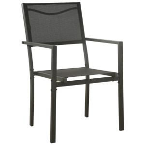 3 pcs conjunto de jantar para jardim aço e textilene preto H
