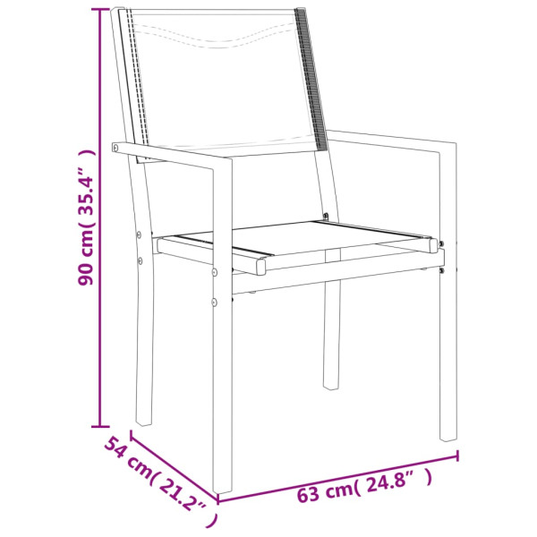 Juego de comedor para jardín 3 piezas acero y textilene negro M 5