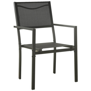 3 pcs conjunto de jantar para jardim aço e textilene preto H