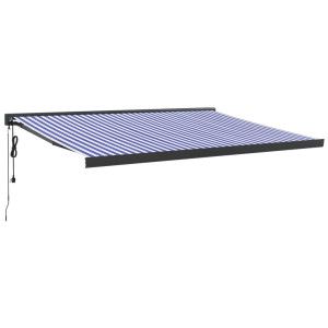 Toldo retráctil aluminio y tela azul y blanco 4x3 m H