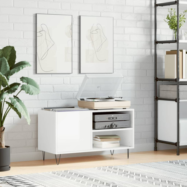 Mueble de discos madera de ingeniería blanco brillo 85x38x48 cm D