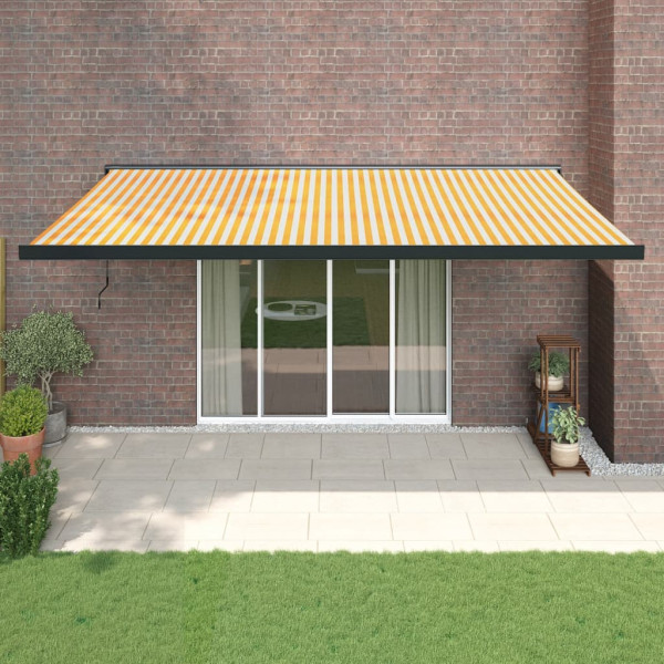 Toldo retráctil aluminio y tela amarillo y blanco 5x3 m D