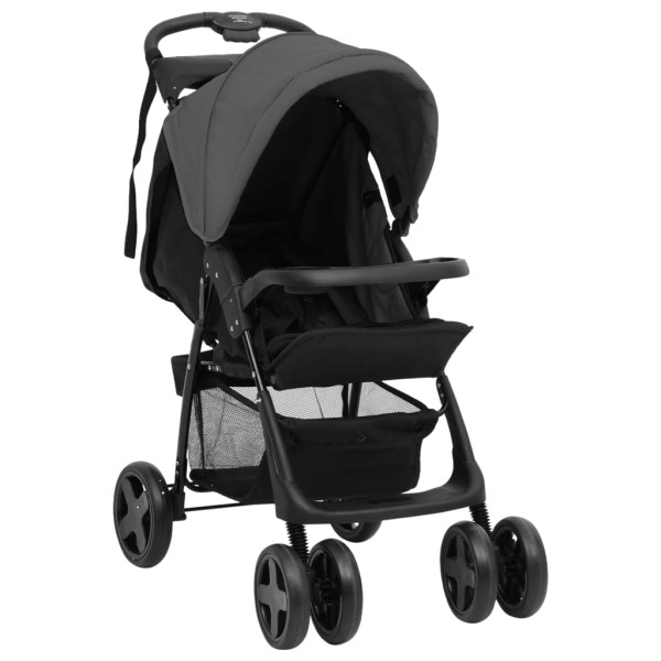 Carrito de bebés 3 en 1 de acero gris oscuro y negro M 2