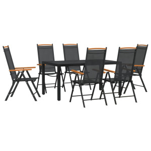 Juego de comedor para jardín 7 piezas aluminio negro H
