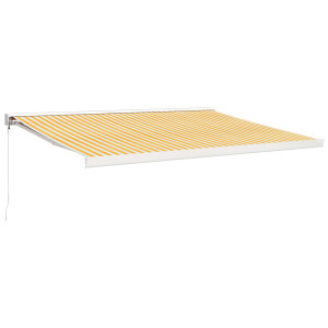 Toldo retráctil aluminio y tela amarillo y blanco 4x3 m H