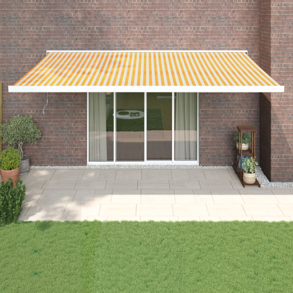 Toldo retráctil aluminio y tela amarillo y blanco 5x3 m D