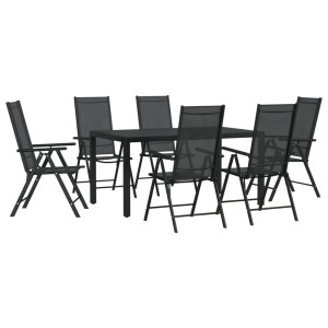 7 pcs conjunto de jantar para jardim alumínio preto H