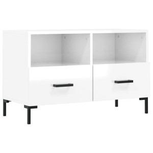Mueble de TV madera contrachapada blanco brillo 80x36x50 cm H