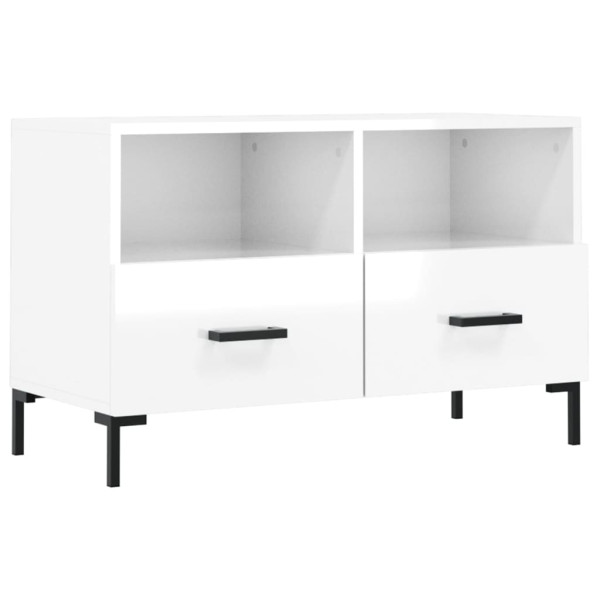 Mueble de TV madera contrachapada blanco brillo 80x36x50 cm M 2