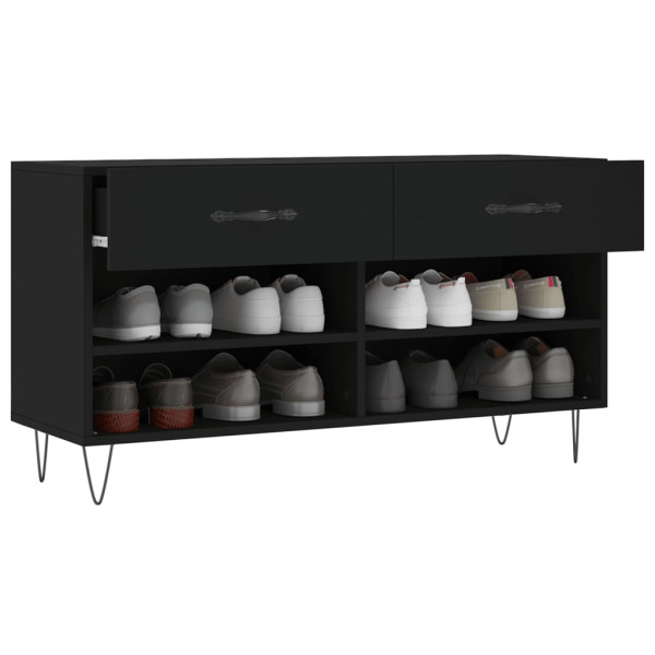 Banco zapatero madera de ingeniería negro 102x35x55 cm M 4
