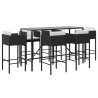 7 pcs conjunto de bar para jardim c/ almofadões vime PE preto 2
