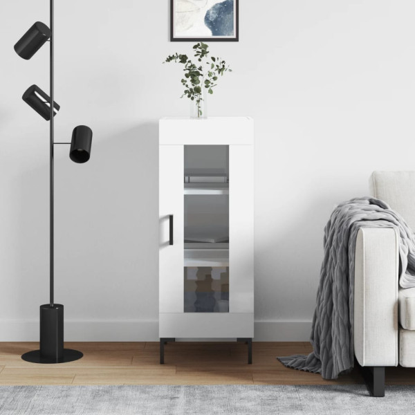 Aparador de madera contrachapada blanco brillante 34.5x34x90 cm D