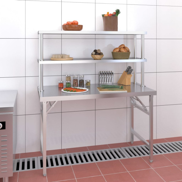 Mesa de trabajo para cocina con estante acero inox 120x60x145cm D