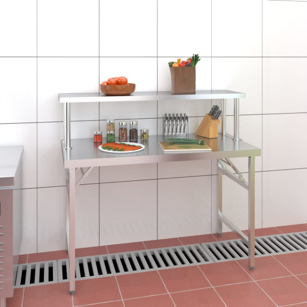 Mesa de trabajo para cocina con estante acero inox 120x60x115cm D
