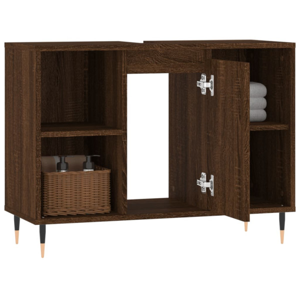 Mueble de baño madera de ingeniería roble marrón 80x33x60 cm M 4