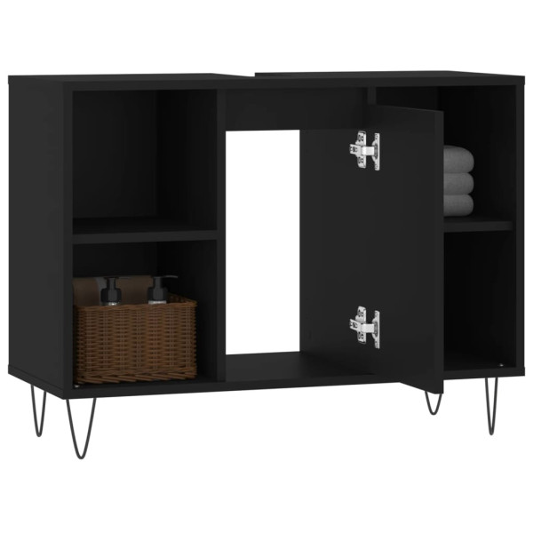 Mueble de baño madera de ingeniería negro 80x33x60 cm M 4