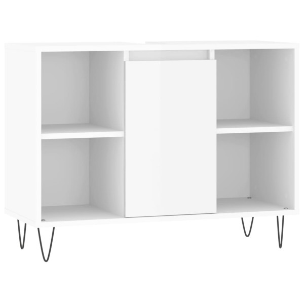 Mueble de baño madera de ingeniería blanco brillo 80x33x60 cm M 2