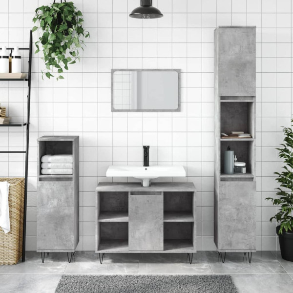 Mueble de baño madera de ingeniería gris hormigón 80x33x60 cm D