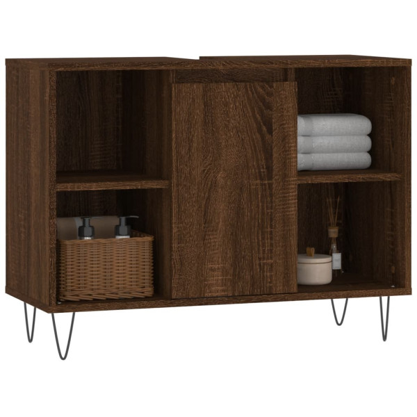 Mueble de baño madera de ingeniería roble marrón 80x33x60 cm M 3