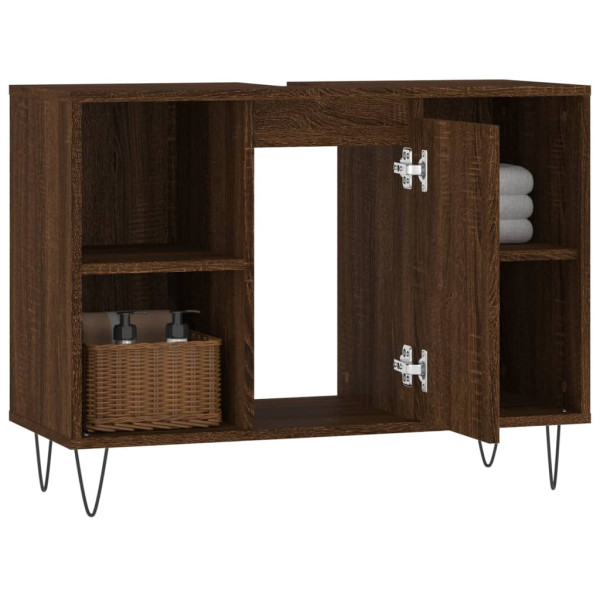 Mueble de baño madera de ingeniería roble marrón 80x33x60 cm M 4