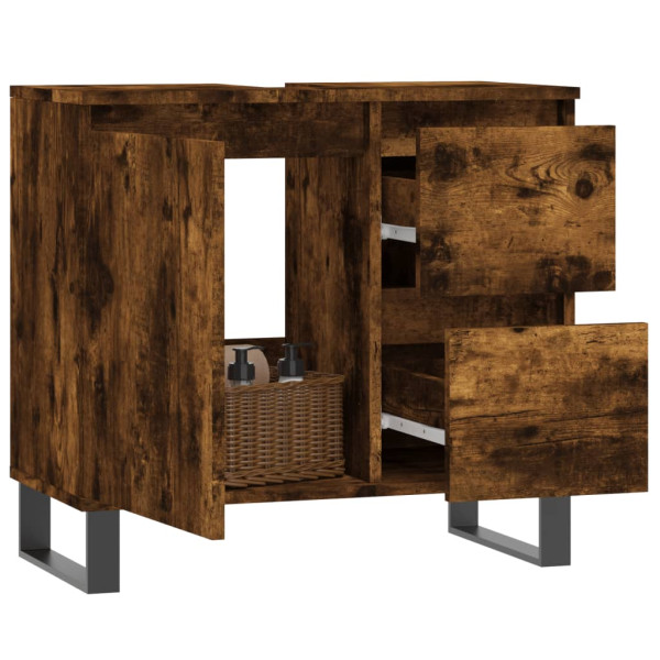 Armario de baño madera contrachapada roble ahumado 65x33x60 cm M 3