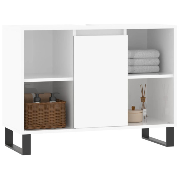 Mueble de baño madera de ingeniería blanco brillo 80x33x60 cm M 3