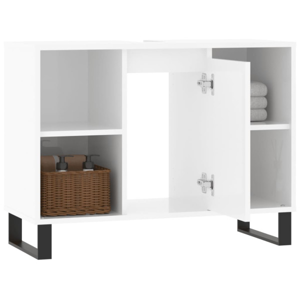 Mueble de baño madera de ingeniería blanco brillo 80x33x60 cm M 4