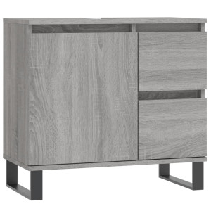 Armario de baño madera contrachapada gris Sonoma 65x33x60 cm H