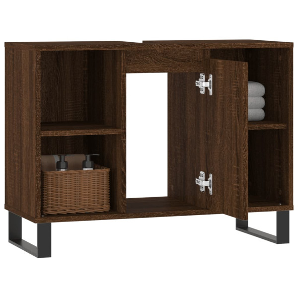 Mueble de baño madera de ingeniería roble marrón 80x33x60 cm M 4