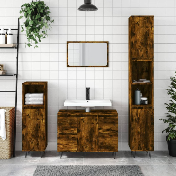 Mueble de baño madera de ingeniería roble ahumado 80x33x60 cm D
